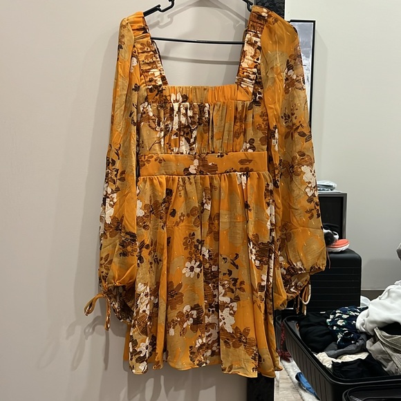 Lulu’s Gorgeous Vibe Yellow Floral Print Babydoll Mini Dress - Picture 4 of 7